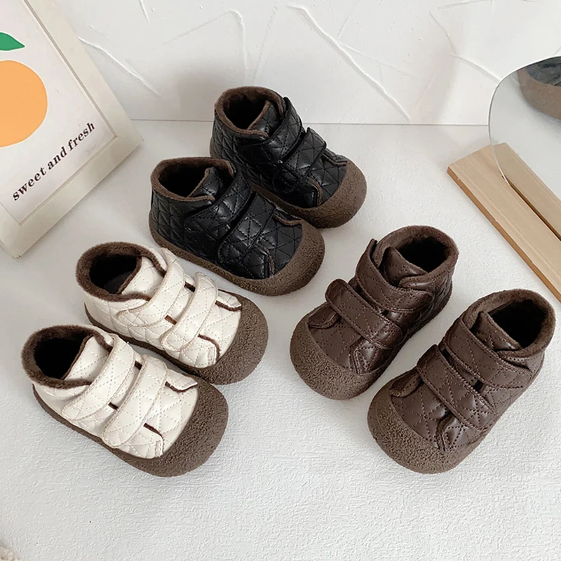 Toddler Baby Warm Plush Boots Boy Casual Slip-on Furry High Top Sneakers Infant Girl Outdoor Soft Sole Ankle Height Cotton Shoes