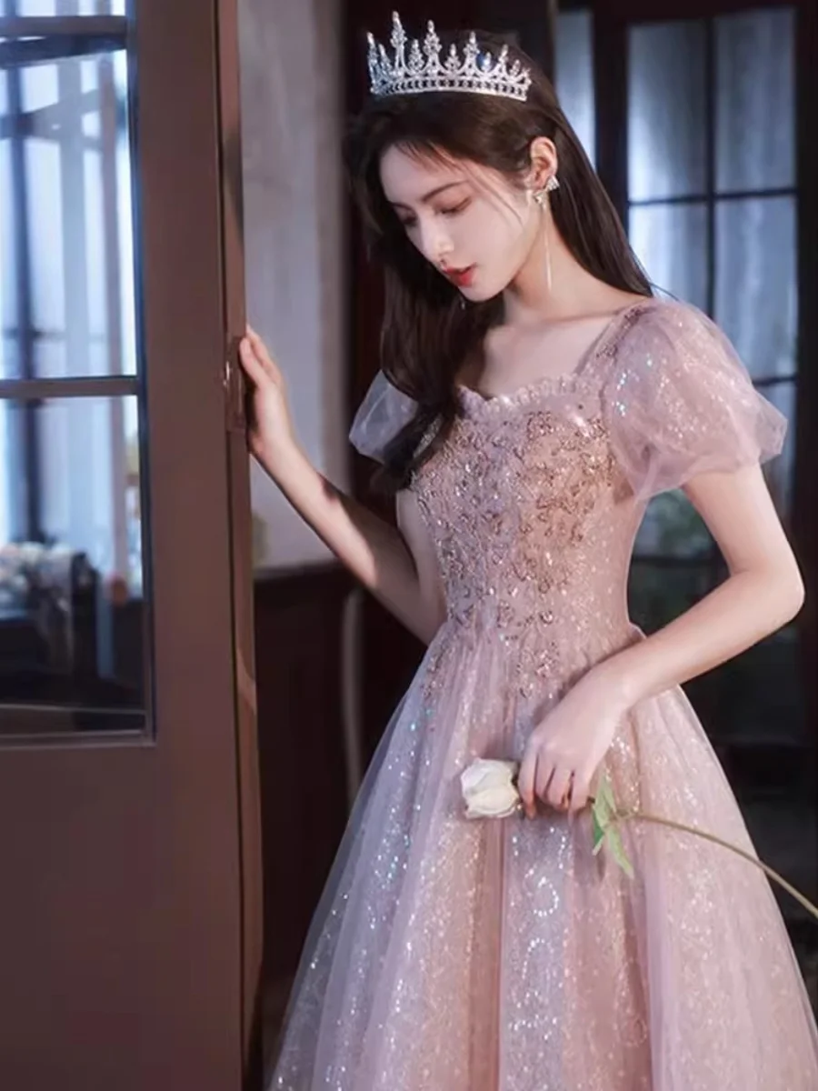 Robe de soirée rose amincissante, taille haute, jupe trapèze longue pour 8e anniversaire, mariage, fiançailles, 8 bal