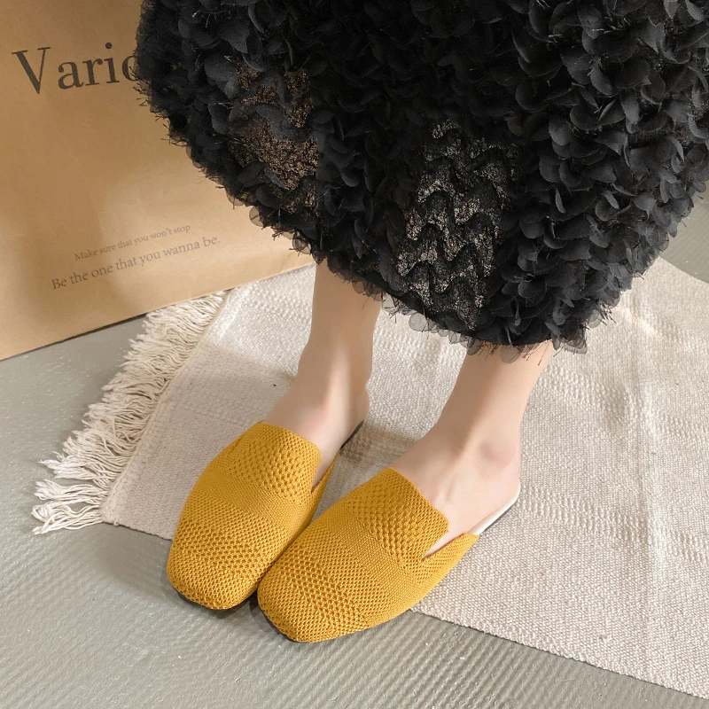 Schoenen Dames 2024 Hoge Kwaliteit Herfst Dames Slippers Gesloten Teen Massief Net Doek Ademend Dikke Hakken Casual Slippers Vrouwen