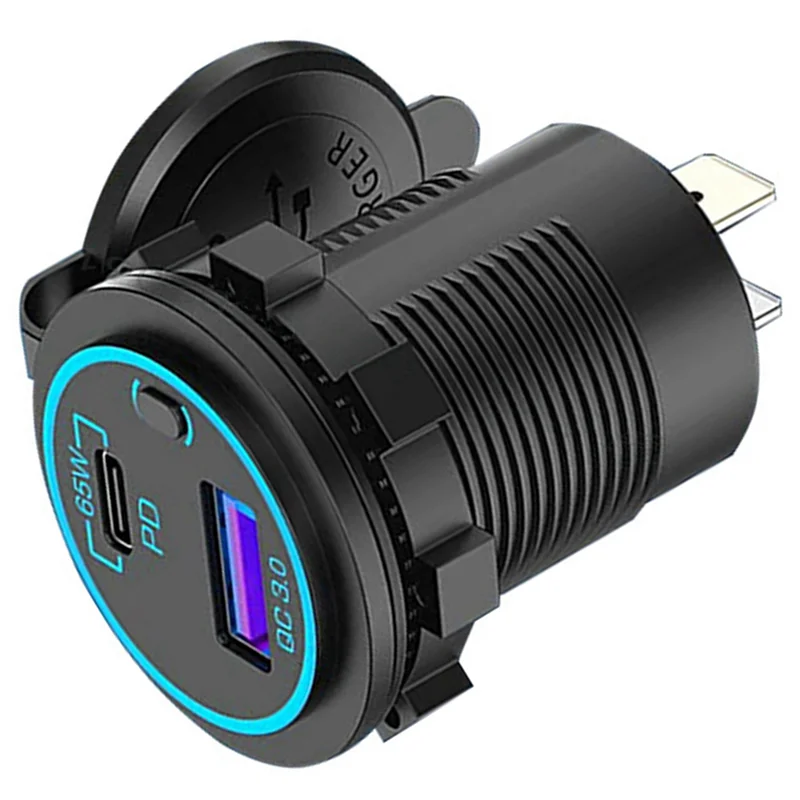 

AA84 4X 65W PD 12V USB-розетка для ноутбука USB C Автомобильное зарядное устройство Разъем с несколькими портами Водонепроницаемый адаптер для автомобиля Лодка Грузовик