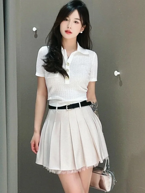 

Белая трикотажная футболка с отложным воротником и коротким рукавом, осенняя модная новинка для женщин, бренд DBNY