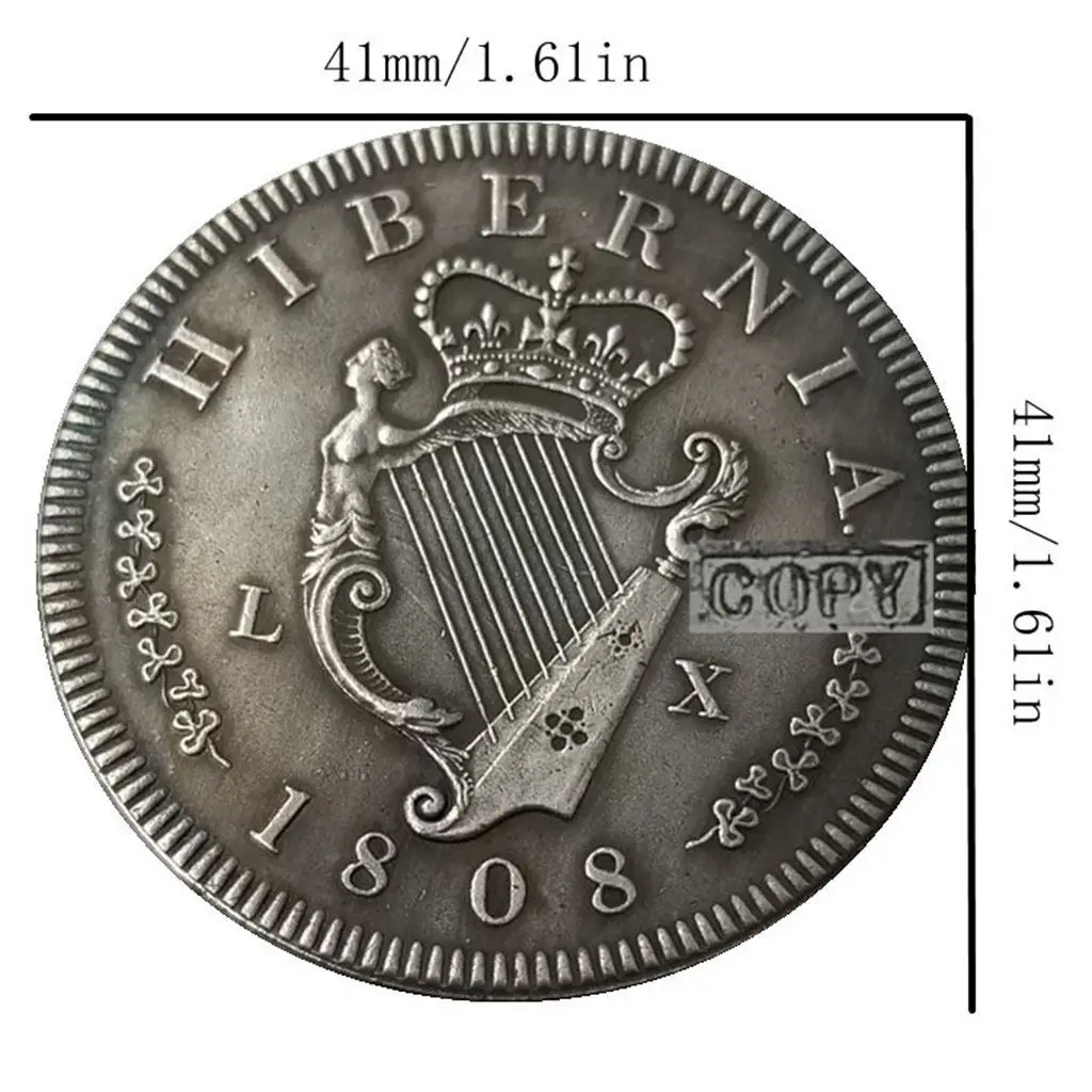1808 Irish Harp Crown Decoration Collection Commemorative Silver Coin Metal Craft Fairy Tale Old Coin Commemorative Lucky Emblem