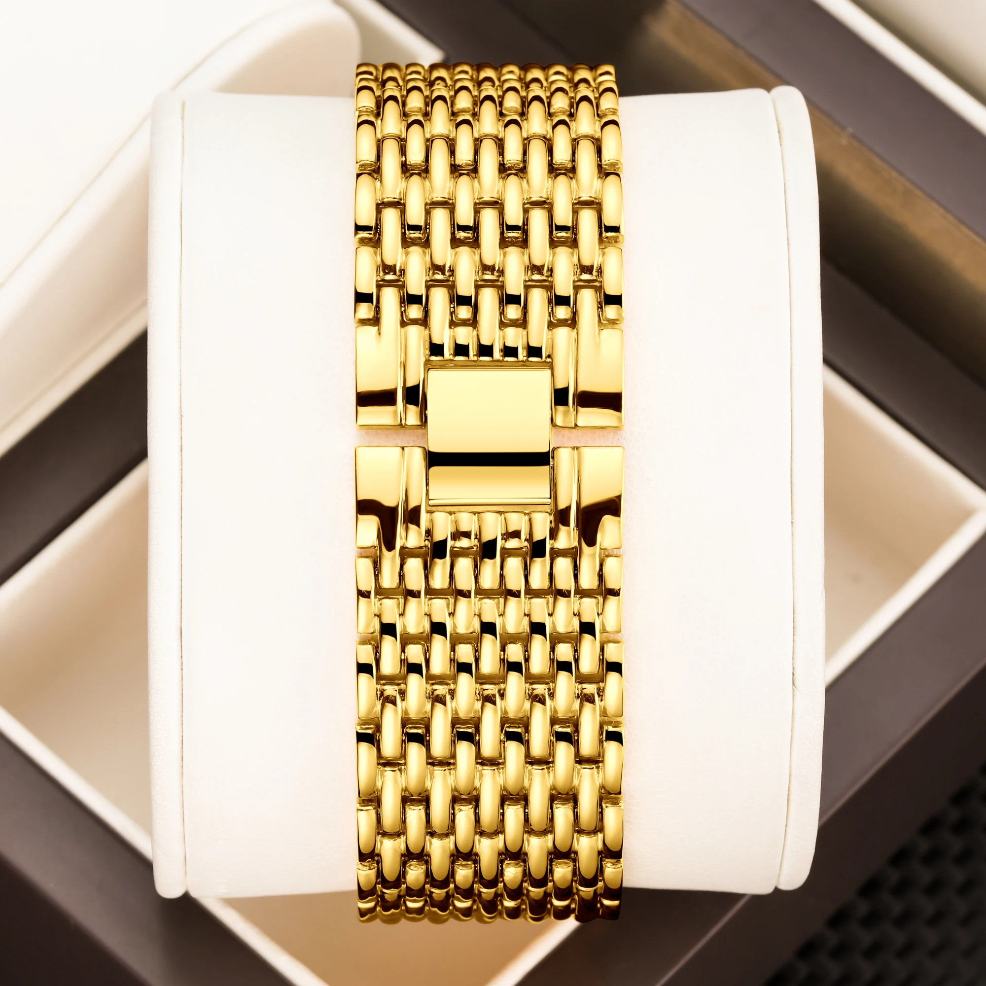 YaLaLuSi Brand 2024 Hot New Women's Watch Gold Case Black Face Luxury Gift Box Watch Remover Gift Ion Gold Plated