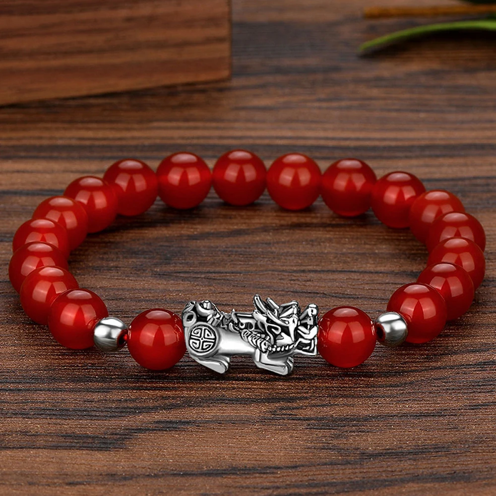 Fashion New Women Pixiu Men Feng Shui Good Luck Bangle Wristband Bracelets Obsidian Stone Beads