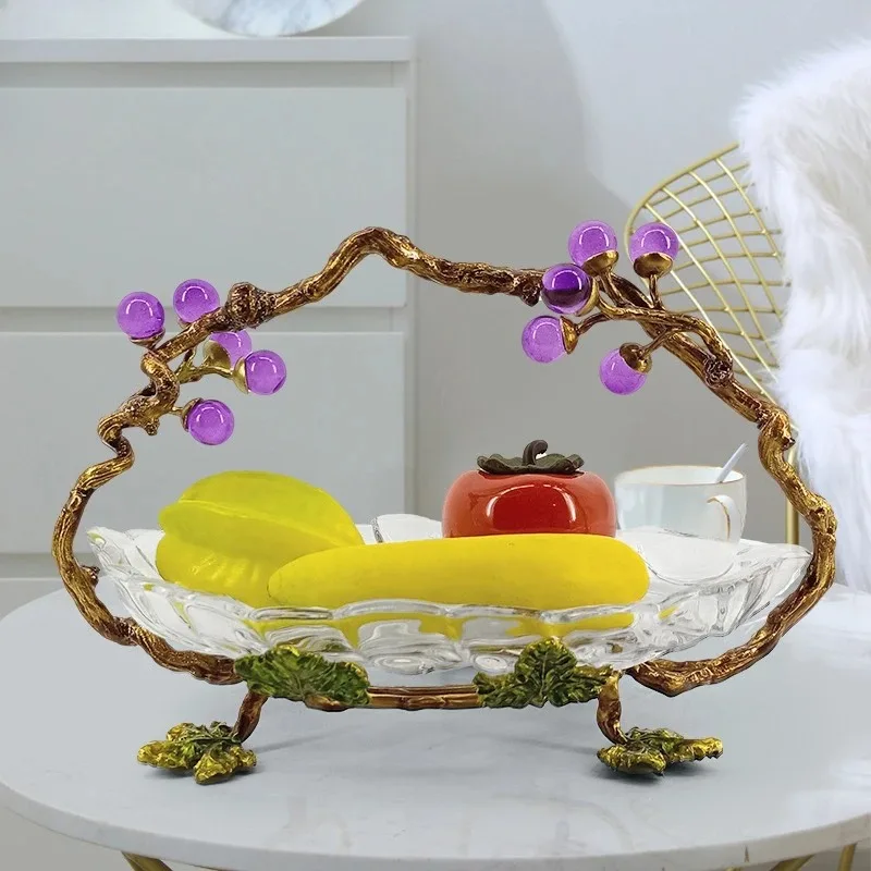 European style glass double layer fruit tray Dry fruit tray Home living room coffee table decoration Luxury fruit basin