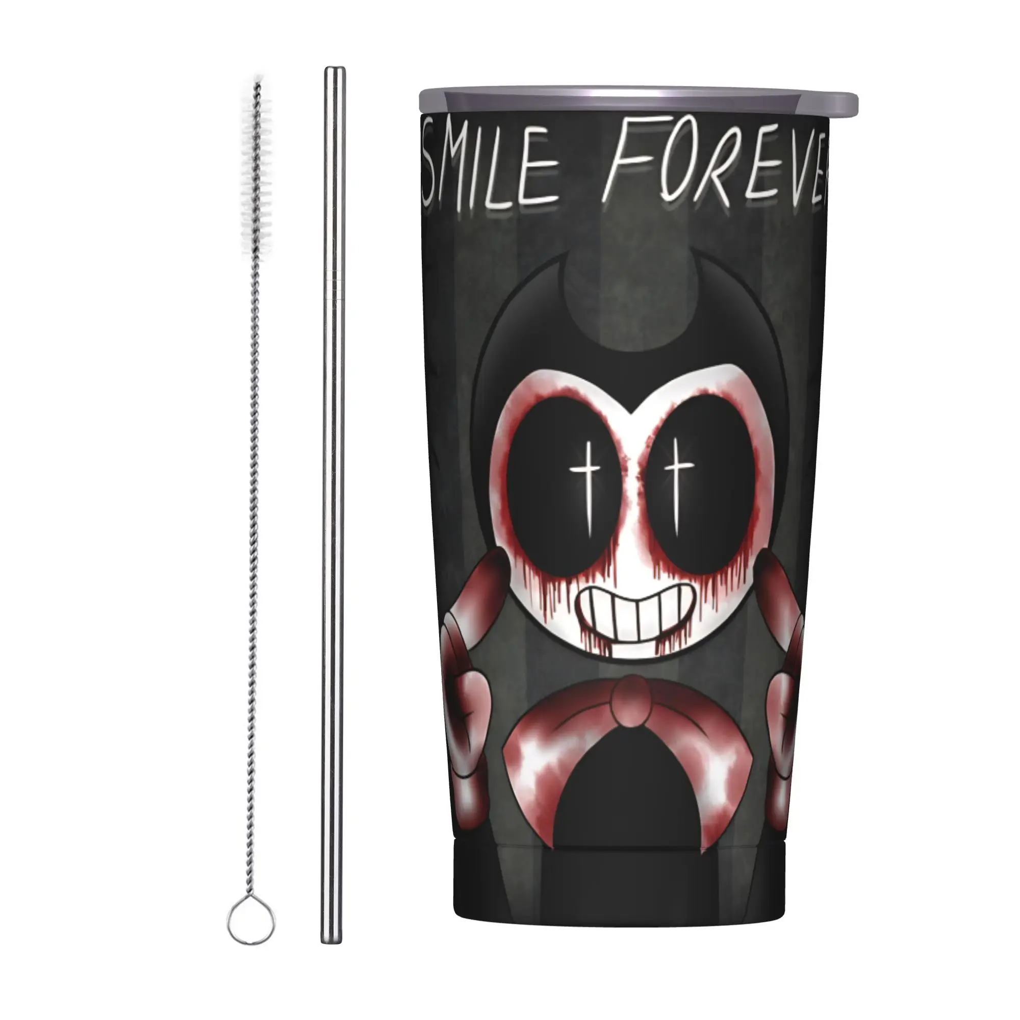 Bendy Smile Forever Insulated Tumbler with Straws  Vacuum Thermal Mug Office Home Car Bottle Cup, 20oz
