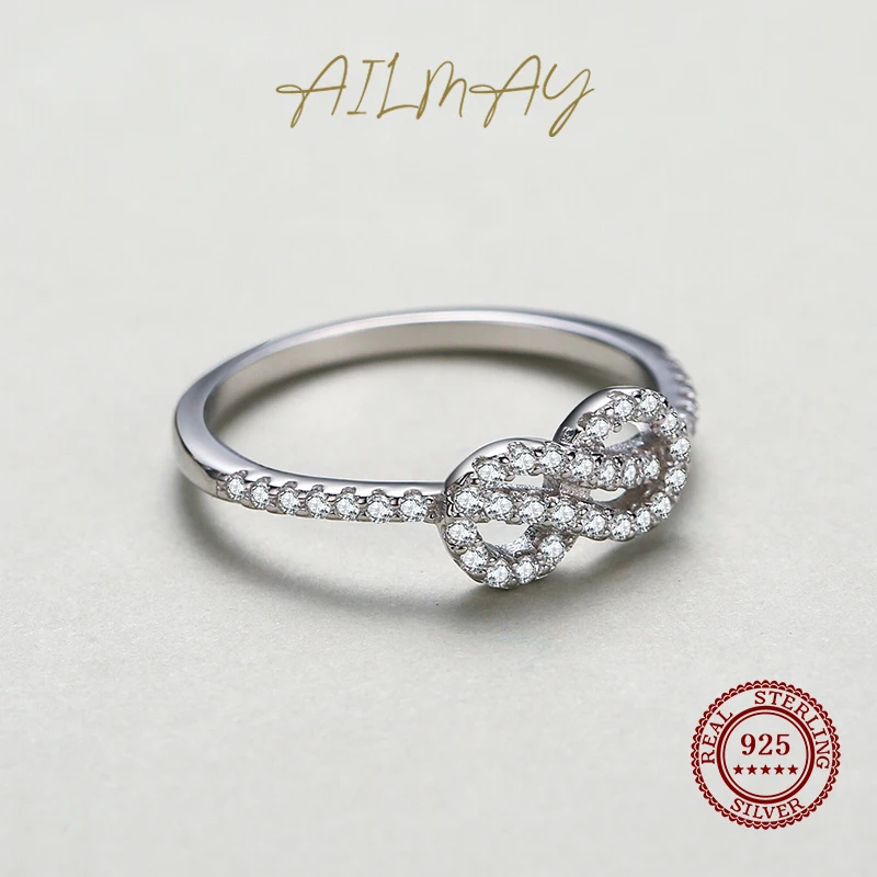 Ailmay Top Quality Real 925 Sterling Silver Fashion Shiny Clear CZ Geometric Finger Ring For Women Wedding Engagement Jewelry view 3