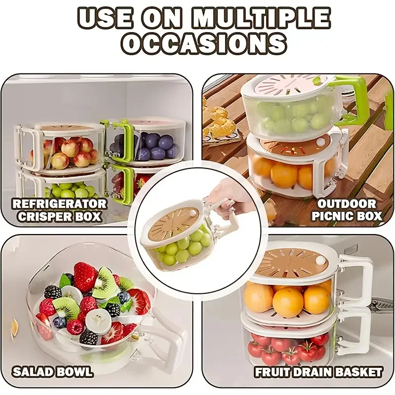 2-in-1-Doppelschicht-Abtropfkorb, Obst-Abtropfbehälter mit faltbarem Griff, Lebensmittelsieb, verdickter Obstteller, leicht zu reinigen – Detail 6