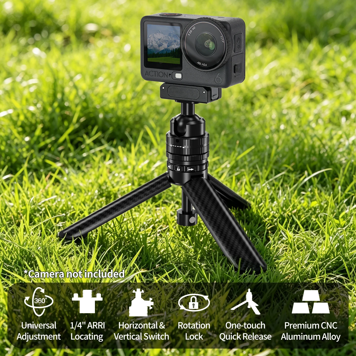 Ein-Klick-Öffnung Mini-Stativ 22mm Kugelkopf ARRI Positionierungsadapter 1/4 Schraube für GoPro Insta360 DJI Action Desktop Vlog Halterung – Detail 2
