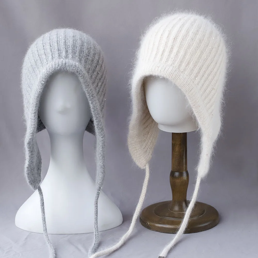 Шапка-ушанка, женская зимняя шапка-бини из ангоры, вязаный теплый аксессуар для холодной погоды, осень, катание на лыжах на открытом воздухе, спорт, отдых