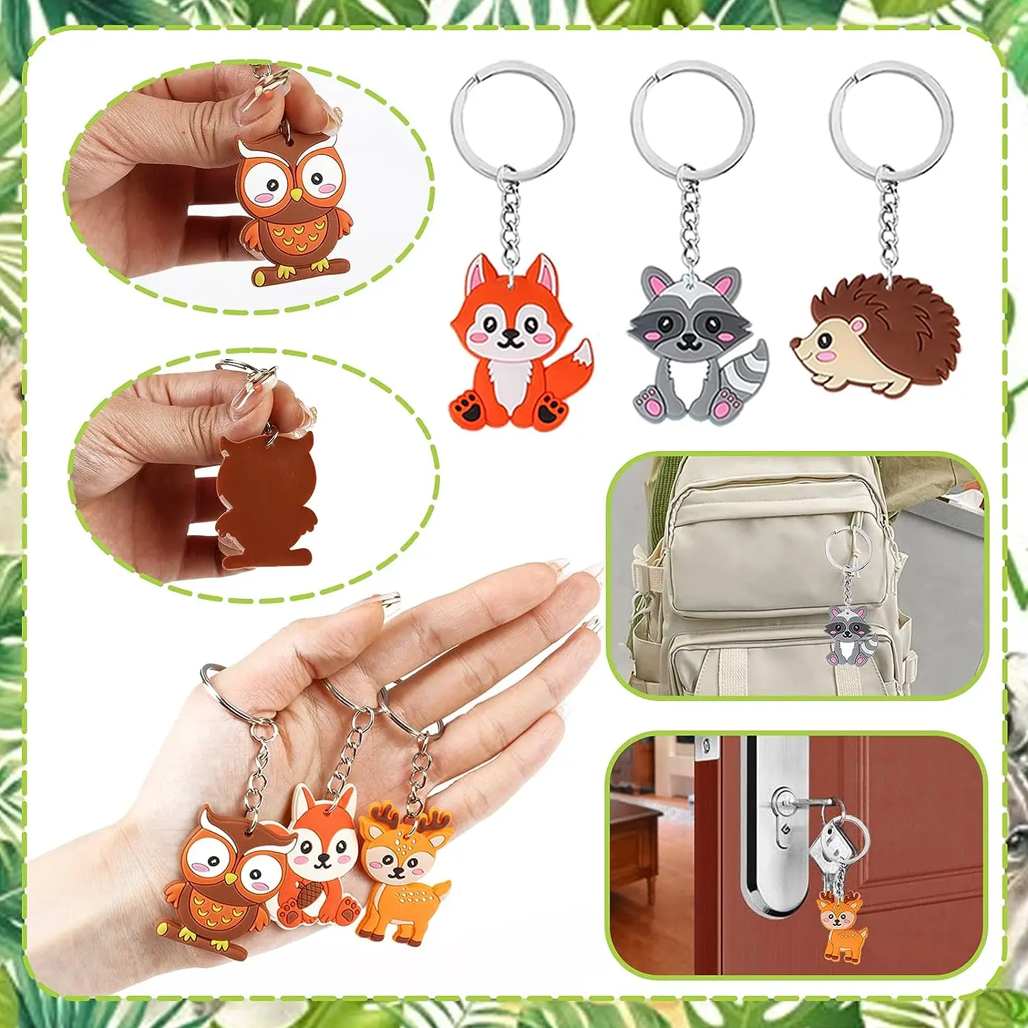 Woodland Animal Party Favors Cute Animal Keychains for Kids Thank You Gift Tags with String Organza Bags Birthday Suppliers