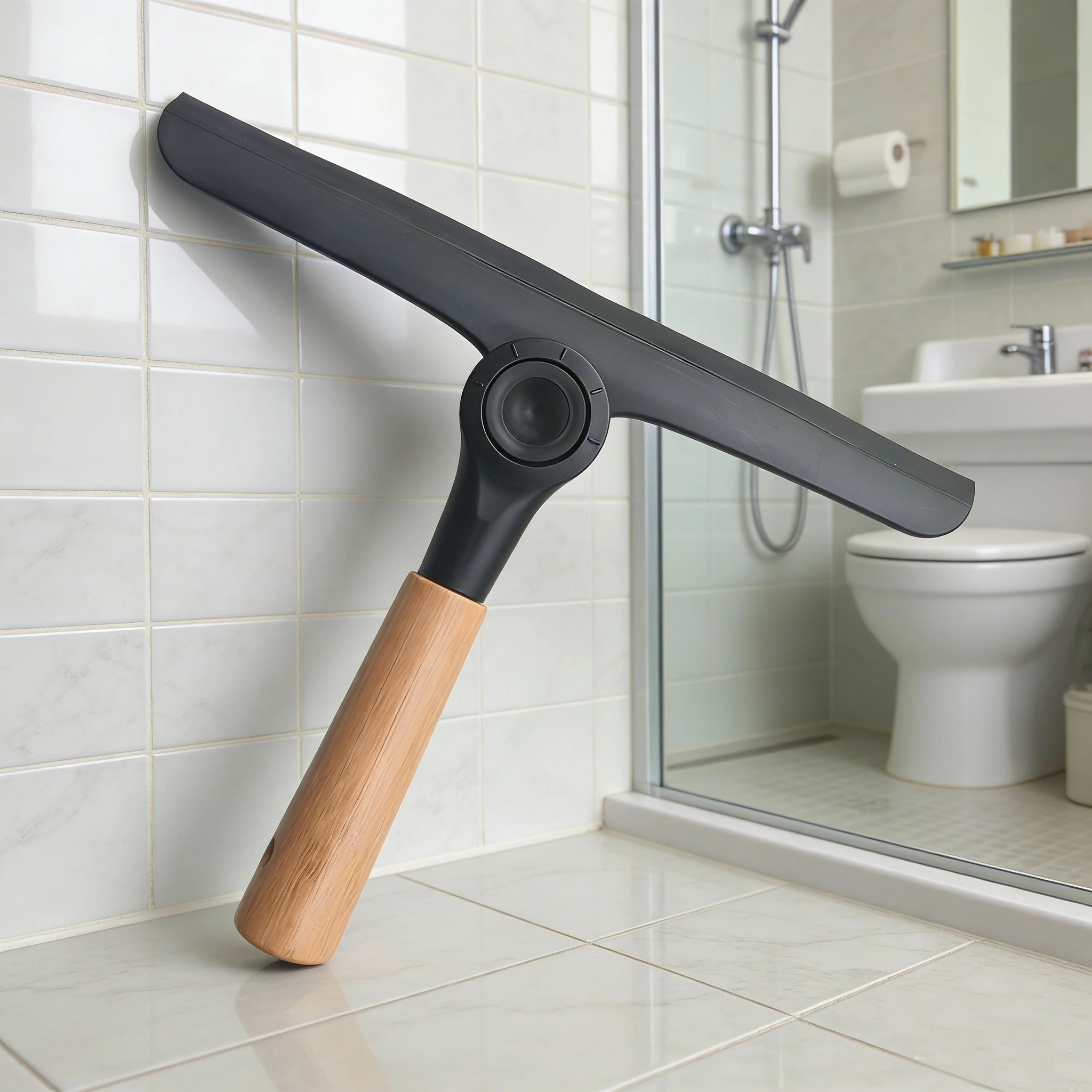Rotatable Shower Squeegee Silicone Blade Bamboo Handle Glass Cleaning Bathroom Shower Window Glass Scraper - view 5