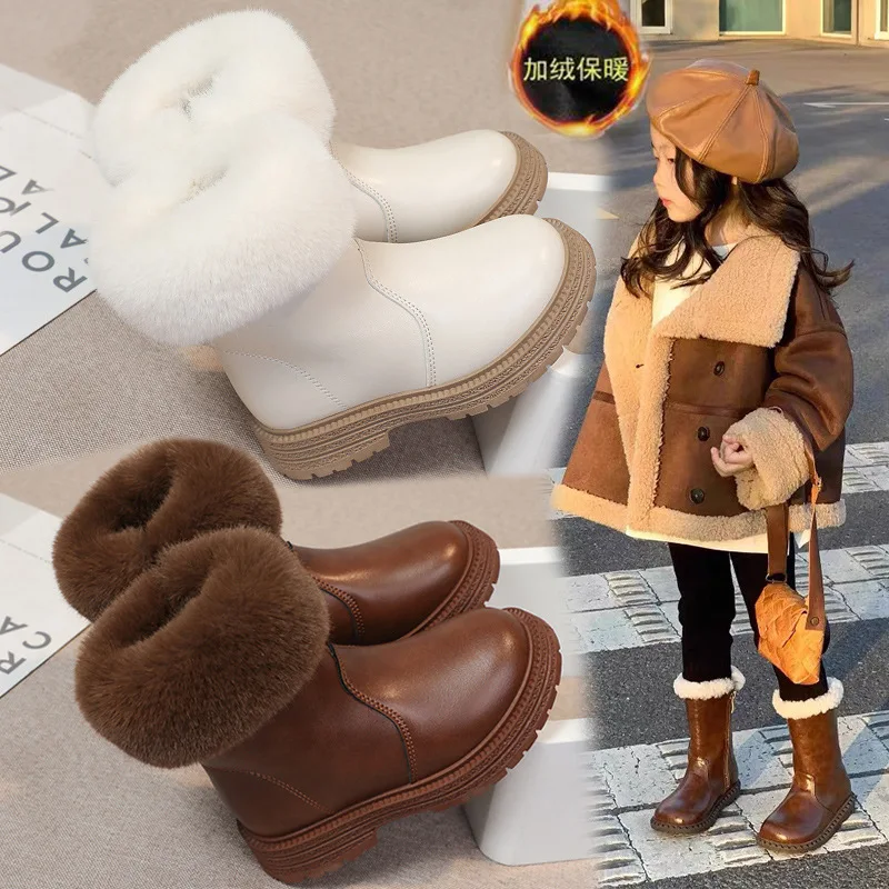 

2025 Winter Fashion Mid-Calf Boots for Toddler Girls, Cozy Fleece & Soft Sole Ankle Boots, Cute Warm Booties for Kids