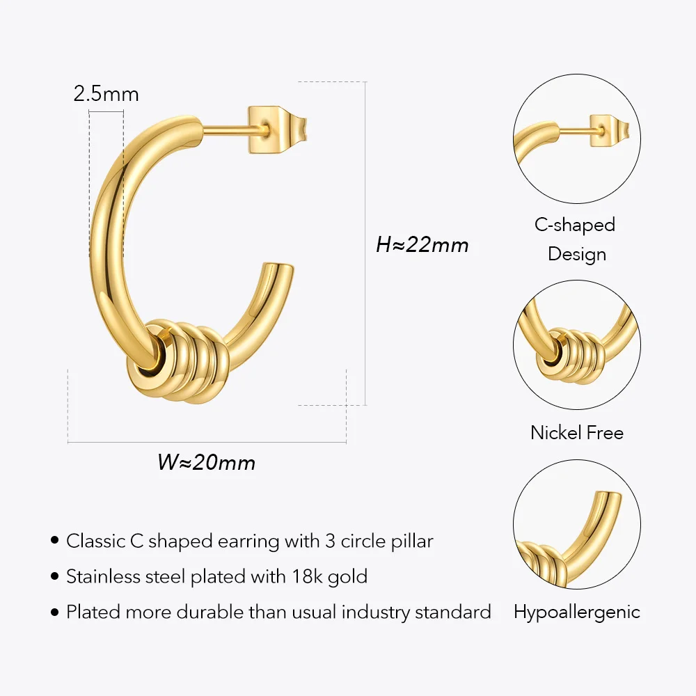 ENFASHION C Shape Earrings For Women Gold Color Stud Earring Stainless Steel Gift Fashion Jewelry Boucle Oreille Femme E211342