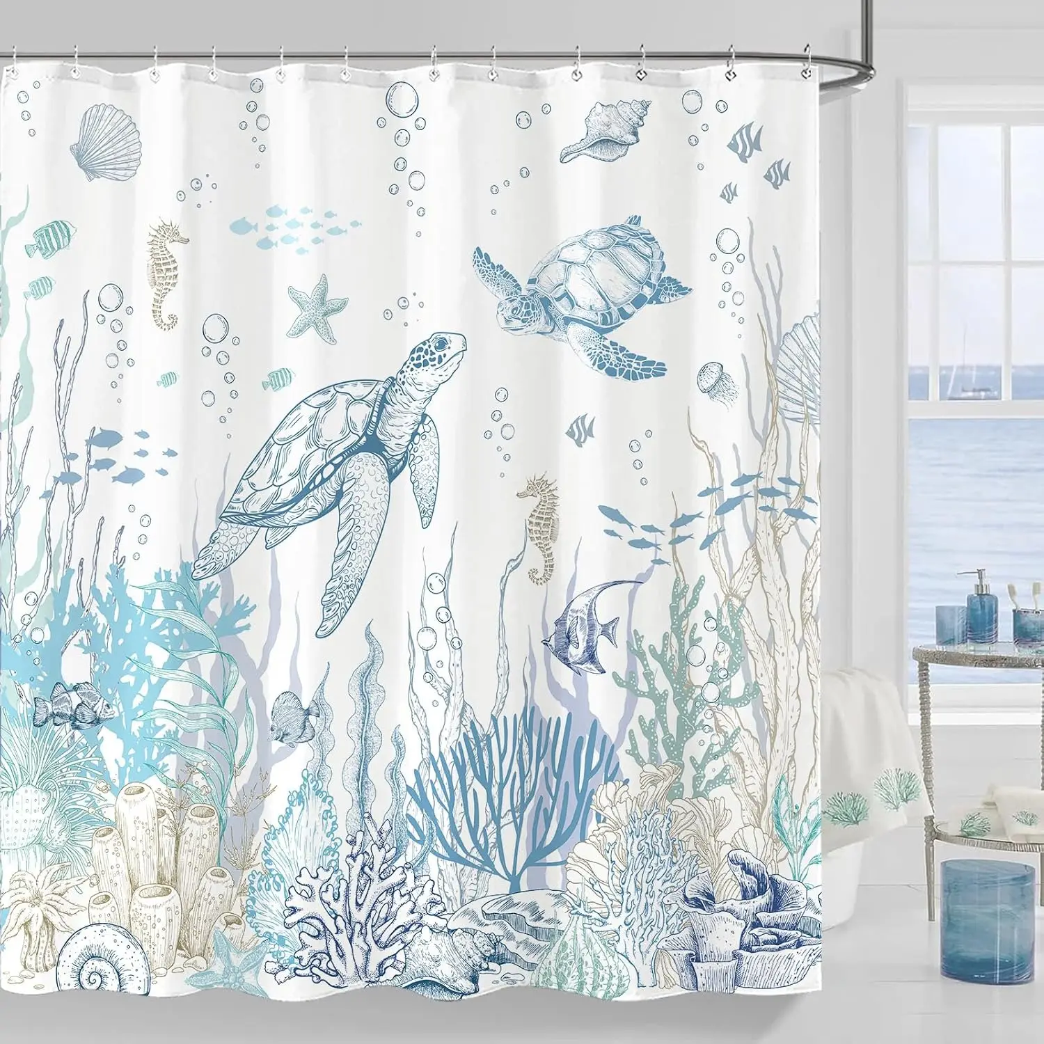 

Душевая штора Accnicc с морскими черепахами, морской тематикой, рыбами, коралловыми рифами и подводным миром, тема «Морская жизнь»