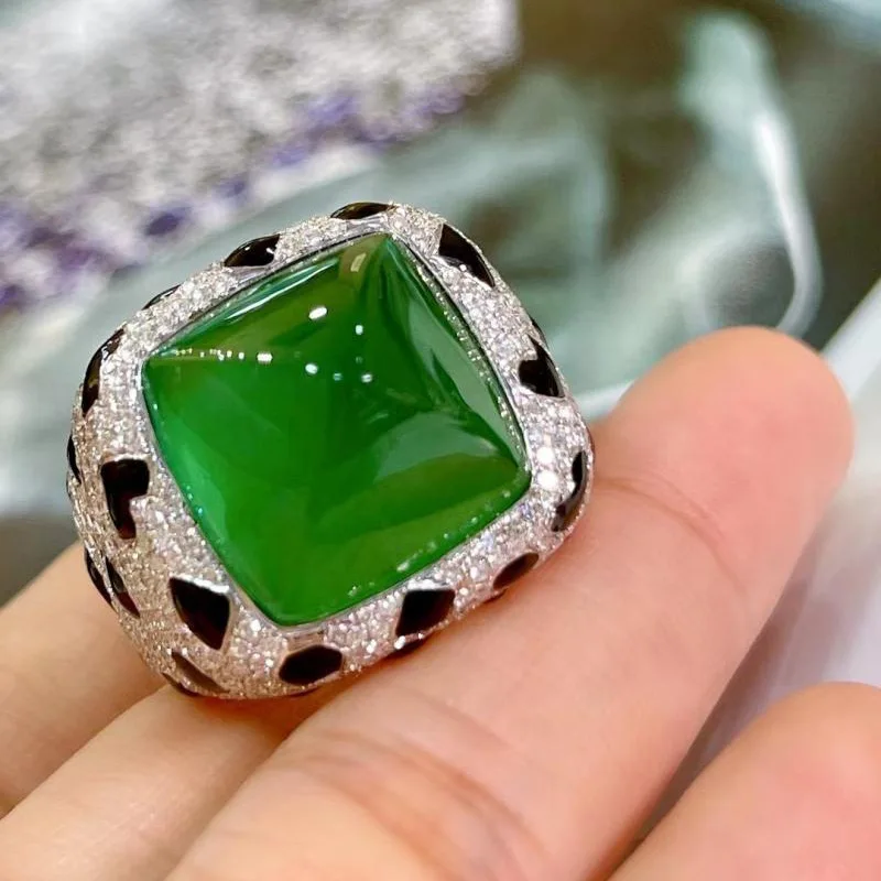 Huge 12 Carat Dapphire Ruby Emerald Gemstone Rings 925 Silver Leopard Print Resizable Rings Wedding Party Fine Jewelry