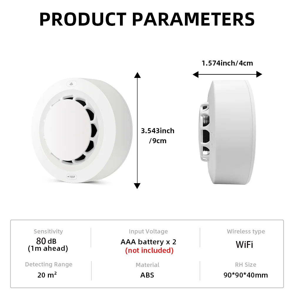 Tuya-Détecteur de fumée WiFi, capteur photoélectrique, alarme incendie, système de sécurité domestique et de cuisine, fonctionne avec Smart Life