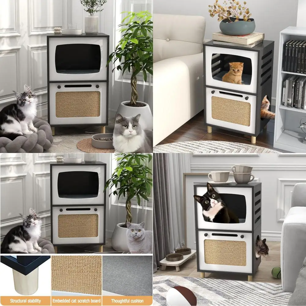 

Cat Hideaway ern Cats urniture or Living Room Cat Houses or Indoor Cats with Scratching Pad & Sot Cushion, Cats Beds or Indoor T