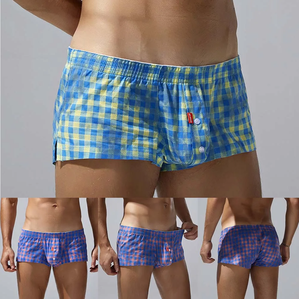 Men\'s Comfortable Boxer Briefs in Trendy Plaid Design with Low Rise Fit and Supportive Bulge Pouch for Loungewear