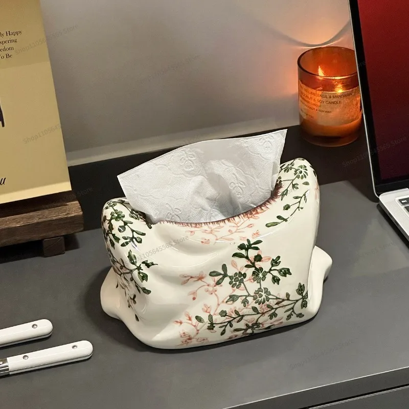 For ceramic flower pattern tissue box pumping box living room desktop storage ornament elegant decoration