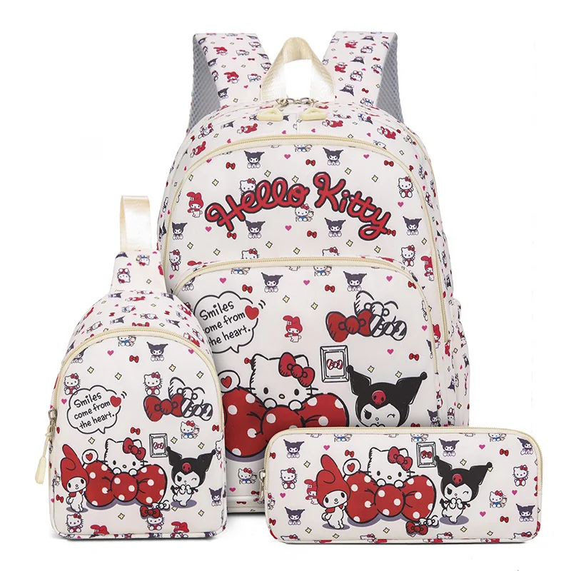 

kids shoulder bag hello kitty kuromi 4pcs student backpack fashion cartoon pencil case shoulder messenger bag Sanrio schoolbag
