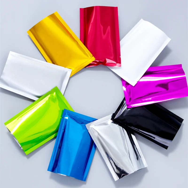 100PCS Open Top Glossy Aluminum Foil Packaging Bag Heat Sealing Tea Biscuit Bakery Beaf Meat Snack Chocolate Soap Salt Pouches