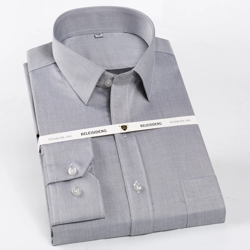 Wrinkle-Free 100% Cotton Men's Spread Collar Dress Shirt, Solid & Striped Pattern with Chest Pocket, Business Formal Office Wear