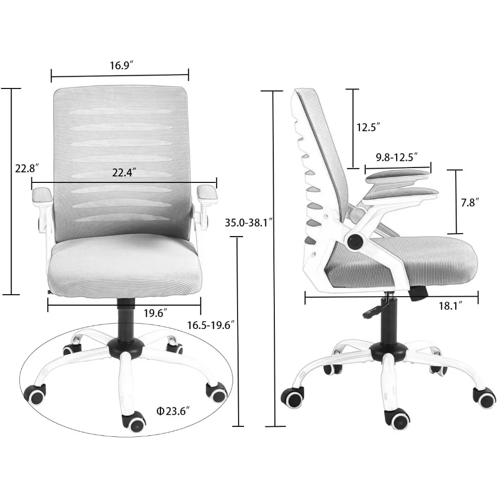 Mesh Back Chair Ergonomic Swivel Chair Office Computer Desk Chair Executive Lumbar Support Flip-up Armrest