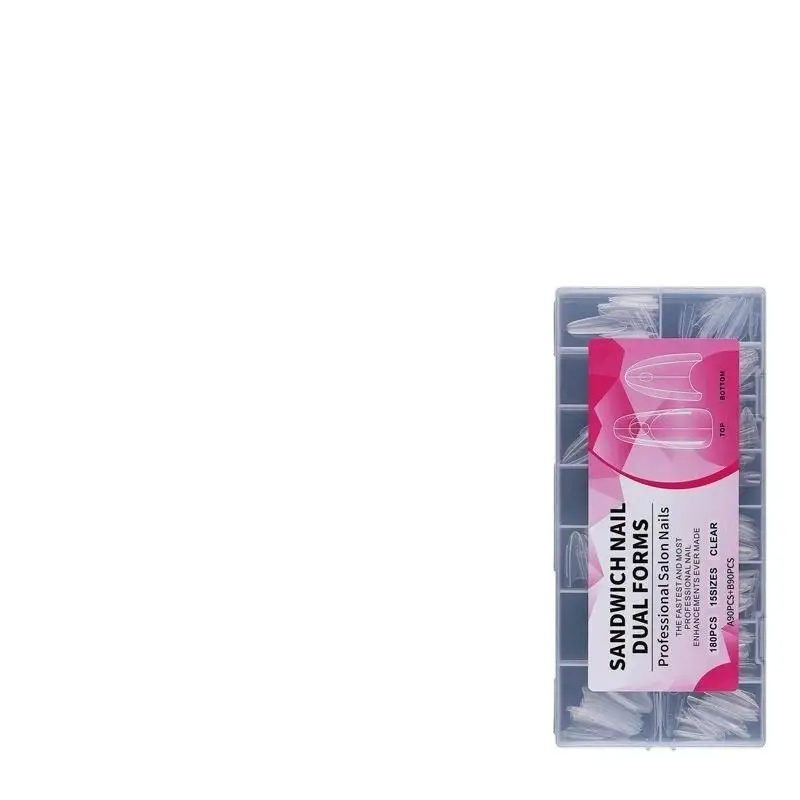 180Pcs Dual Nail Forms Sandwich Nail Extension Molds Flexible Material Oval Coffin for Manicure Practice DIY Use