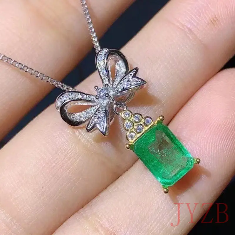 

100%925 silver natural emerald pendant elegant light luxury niche birthday gift for girls