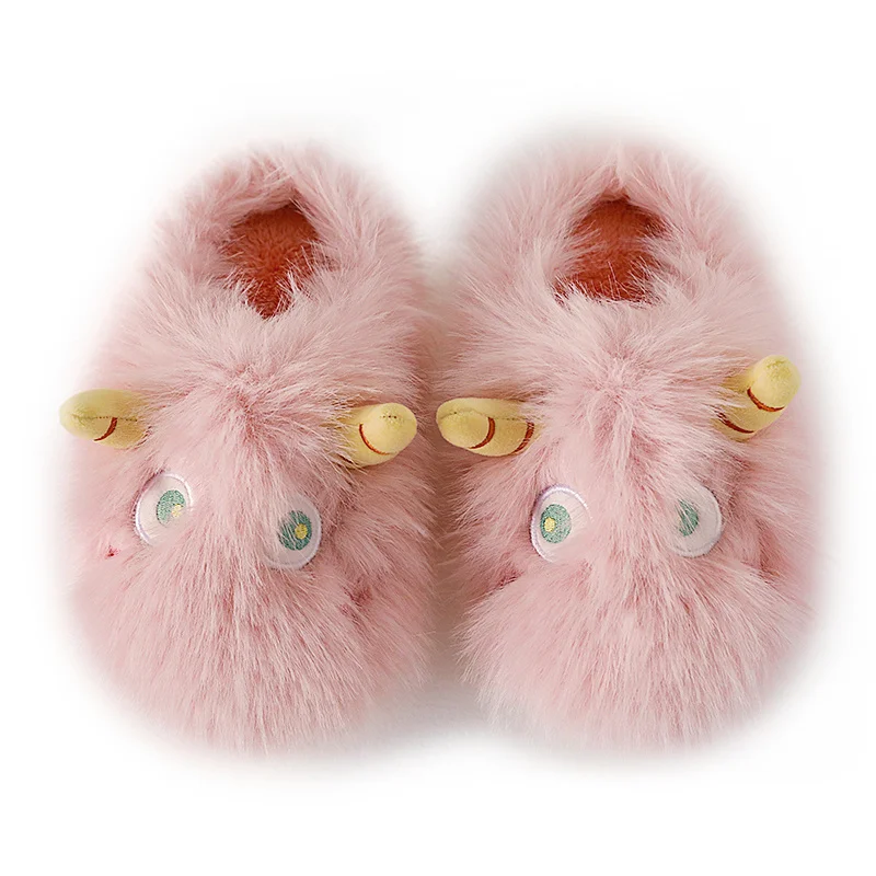 Cute Monster Cotton Slippers Women 2022 Winter Indoor Thick Soled Slippers For Man Couple Household Plush Fur Slipper