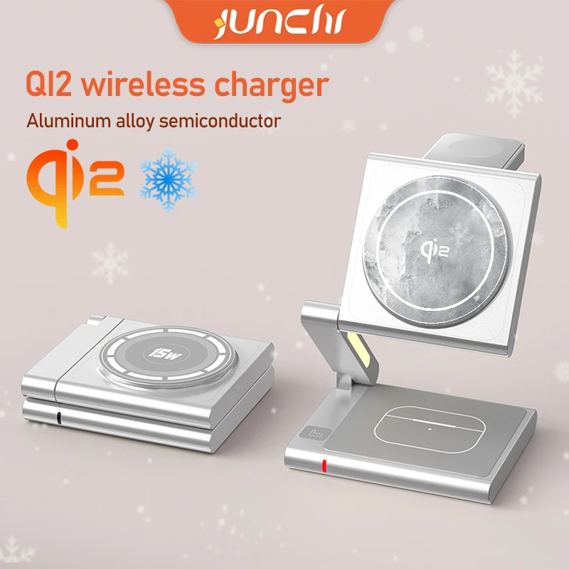 Qi2 Phone Charger Semiconductor Heat Dissipation Wireless Charger Station for iphone 16 AirPods Magsafe Folding iPhone Charger