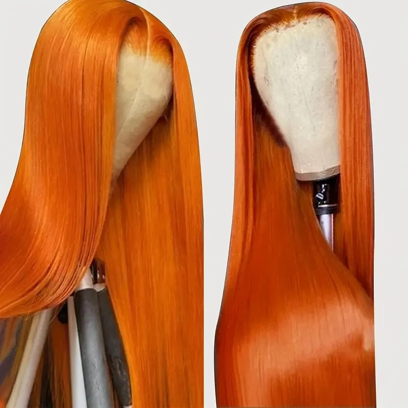 Pelucas delanteras de encaje naranja jengibre cabello humano pelucas frontales de encaje 13x4 prearrancadas con 250% de densidad Color de cabello liso brasileño 350 #