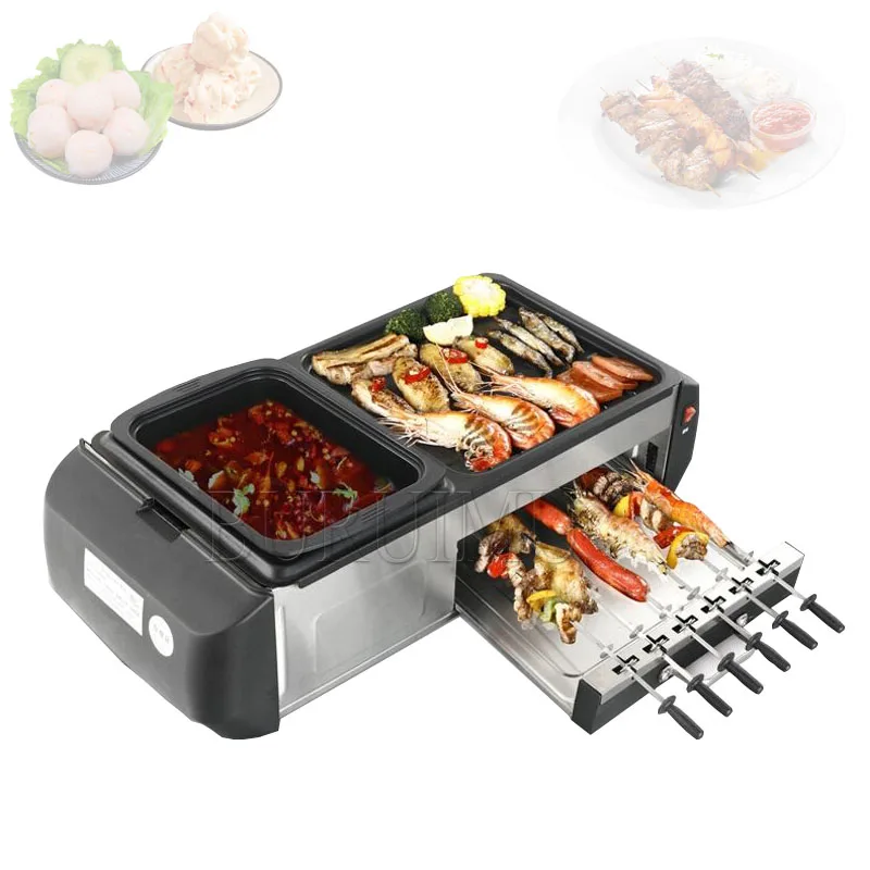 Household Korean Hot Pot Barbecue Two in One Pot Multi functional Barbecue Machine Indoor Pan Stove Shabu Shabu