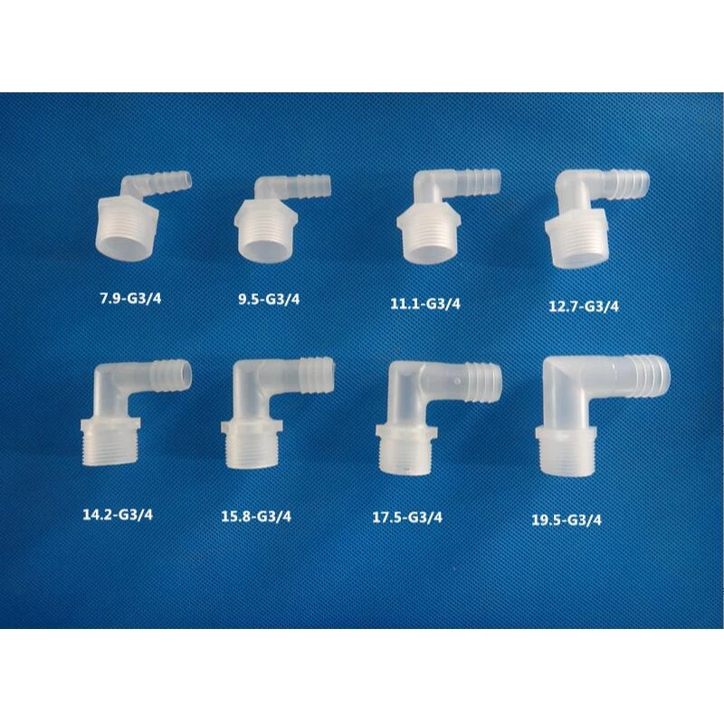 Plastic Pipe Fitting Pagoda Barb to 1/8 1/4 3/8 1/2 3/4 Male Thread Reducing Elbow Fish Tank PP Insert Hose Connector