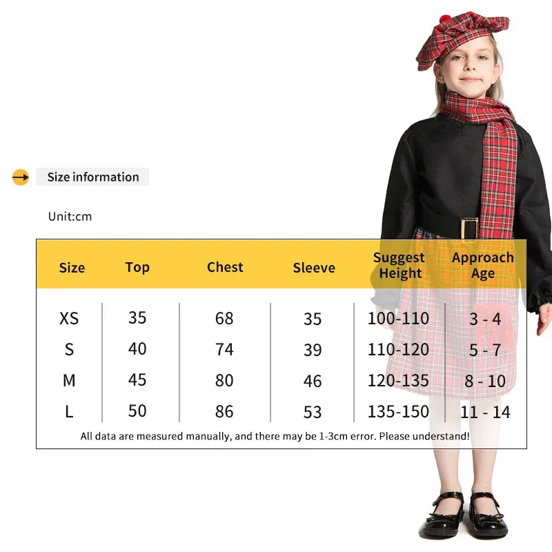 Sky02 طفلة العرقية 3rd تأثيري حلي دعوى كيلت قبعة وشاح الاطفال الوطنية فستان بتصميم حالم هالوين كرنفال رياض الأطفال 88li #