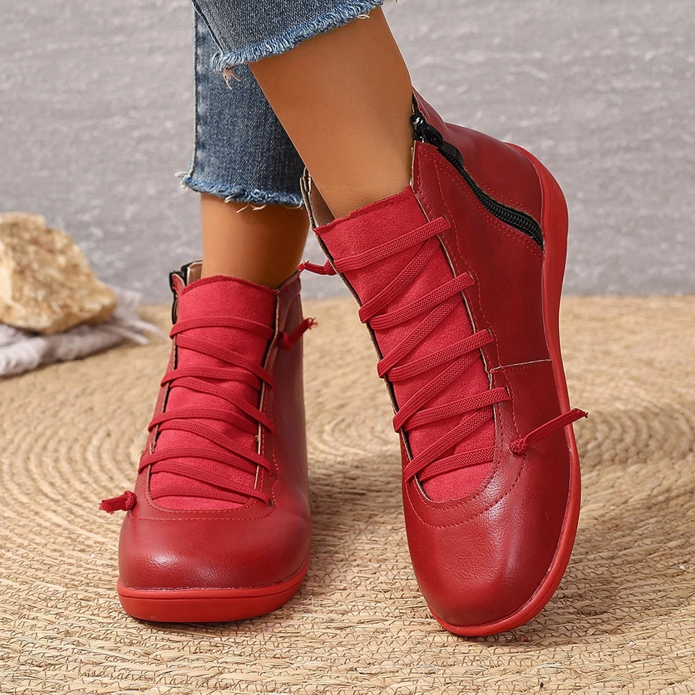 

Autumn Winter Women's round Toe Lace-Up Midi High Wedge Ankle Boots Casual Zipper Side Fashion Footwear Autumn Winter Shoes