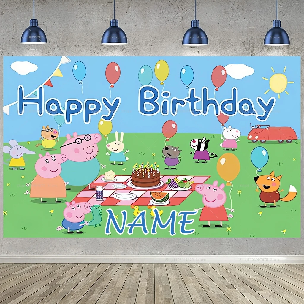 Telones de Fondo Personalizados con Dibujos Animados de Peppa Pig, Decoración para Baby Shower, Fiesta de Cumpleaños Infantil, Banner, Accesorios para Fotomatón, Artículos para Fiestas
