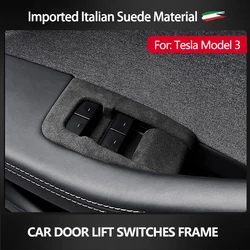 Imported Suede Wrap Car Door Lift Switch Button Cover Decorative Frame For Tesla Model 3 Highland 2023 2024 Interior Accessories