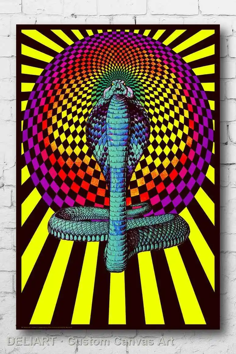 

SPELLBOUND COBRA - BLACKLIGHT Canvas Poster PSYCHEDELIC Custom Size Available Room Decoration Home Decor Wall Art