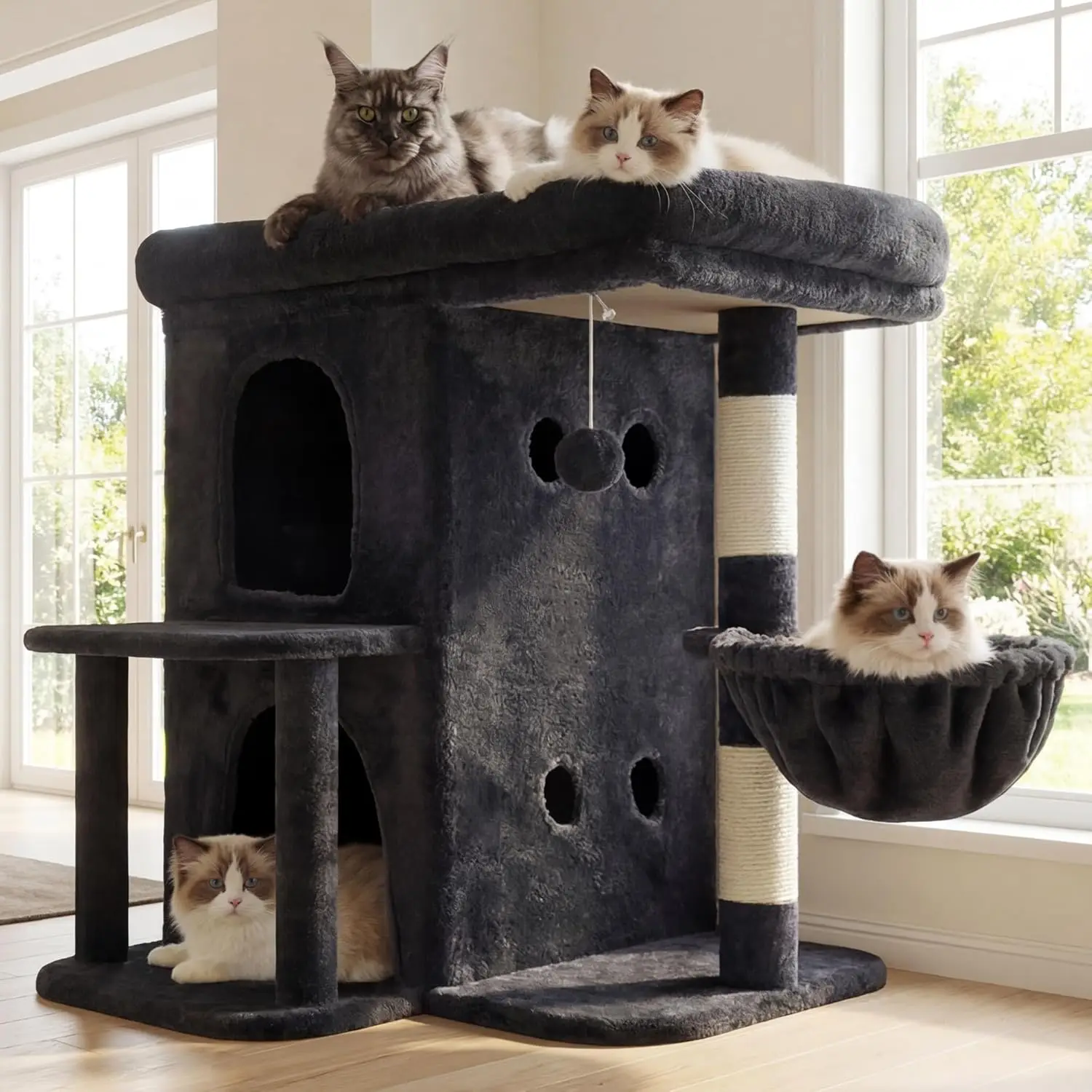 

Cat Tree, 25.6-inch Cat Tower with Spacious Top Perch for Large Cats, Stair-Style Cat House Furniture with Dual-Layer Condos