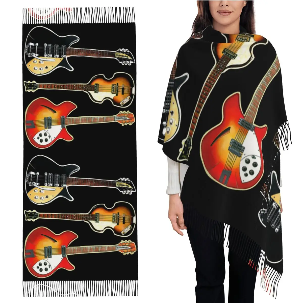 

Rickenbacker гитары и Hofner Bass шарф с кисточками, женские мягкие теплые шали и накидки, большая осенне-зимняя шаль