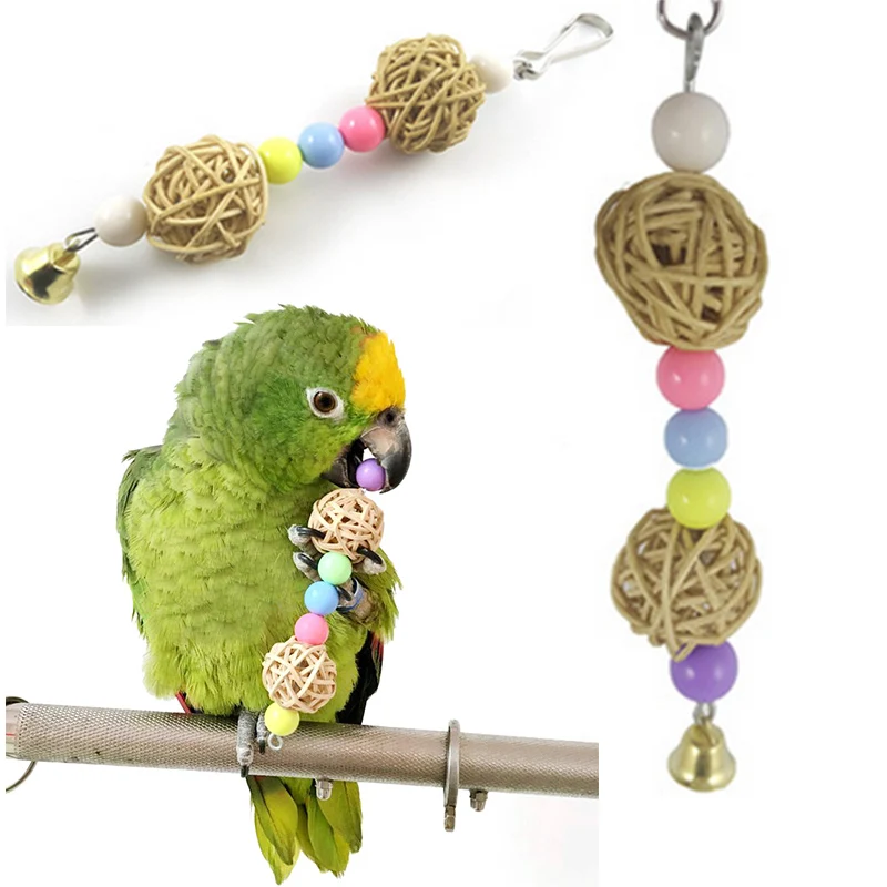 Parrot Pet Bird Chew Cages Hang Toy Wood Rope Cave Ladder Chew Toy Colors High Quality  Rat Mouse Beaded Twisted toy 3*3*17cm