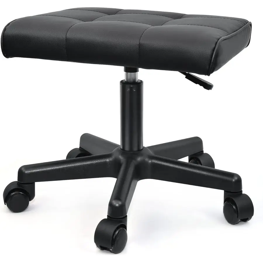 

Under Desk Leg Rest Ottoman Adjustable Height Foot Stool with Wheels Leather Footrest
