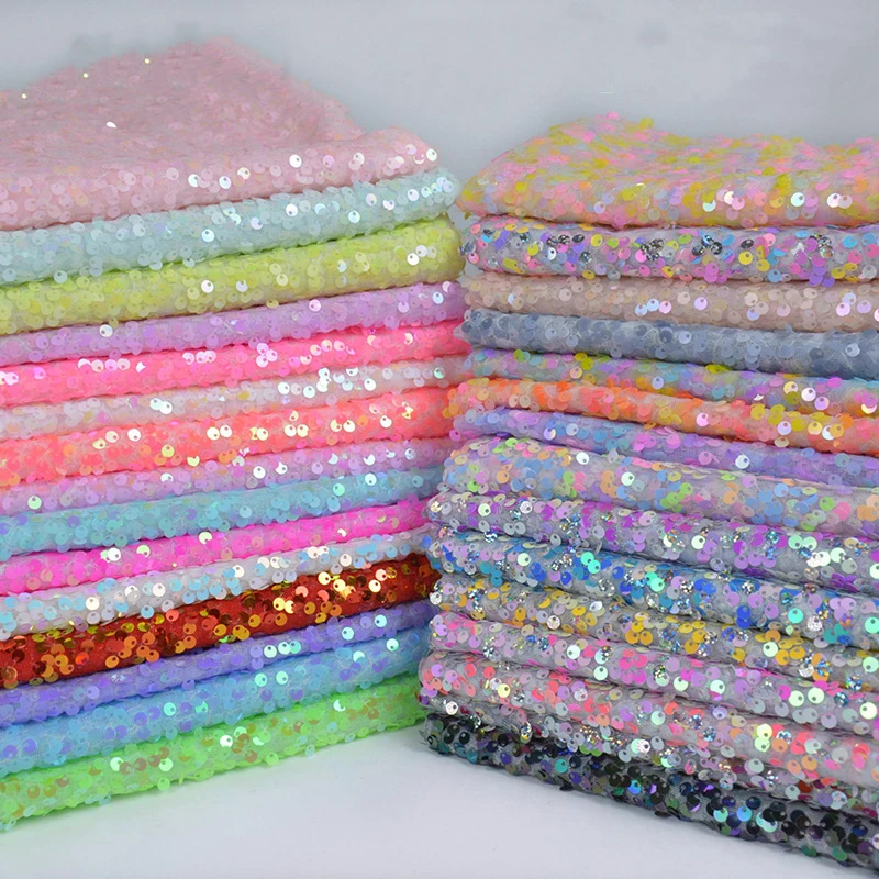 91x130cm Sequin Tulle Fabric Sparkly Sequined Mesh Net Cloth Lightweight Glitter Material for Cosplay Dress,Garment DIY Sewing