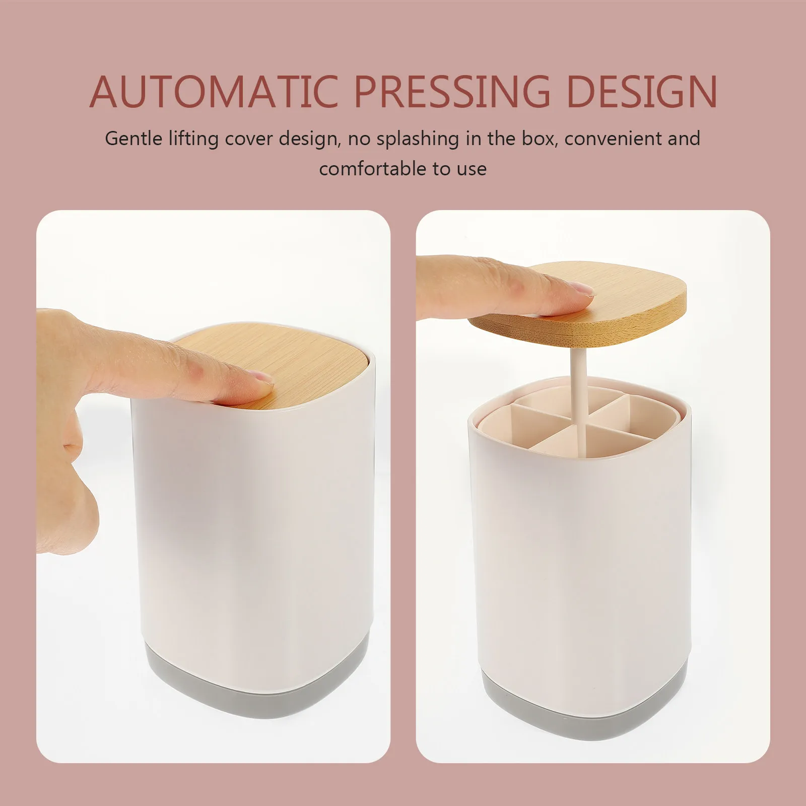 Divided Toothpick Box Floss Pick Dispenser Press Type Household Toothpick Organizer with Bamboo Top Frosted Body Large Capacity