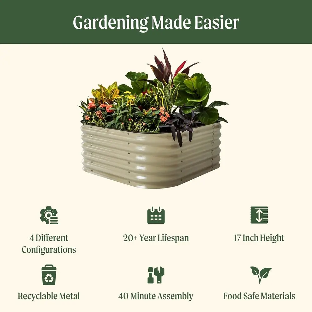 Raised Garden Bed Kit, 17 Tall 4 in 1 Metal Raised Garden Beds Kit, Metal Planter Box for Vegetables, Flowers, Herbs, Olive Gree