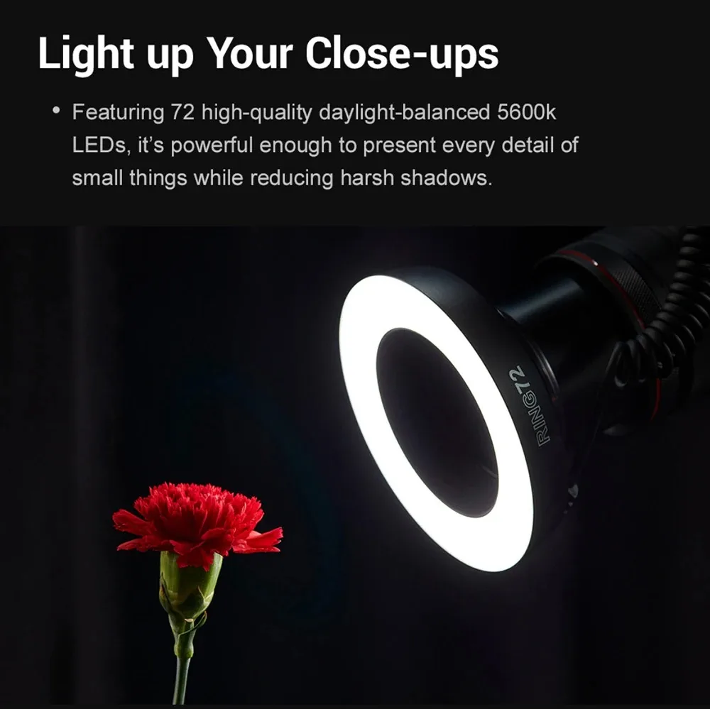 Godox RING72 Macro LED Ring Light CRI 96+ 5600K + 8 Lens Adapter Rings for Canon Nikon DSLR Camera Close-up Photography