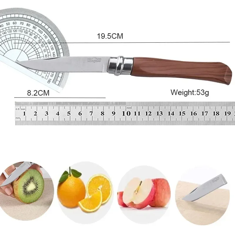 Fruit Knife Stainless Steel Folding Knife Household Portable Pocket Knife Wooden Handle Perfect for Kitchen Fruit Cutting Knife