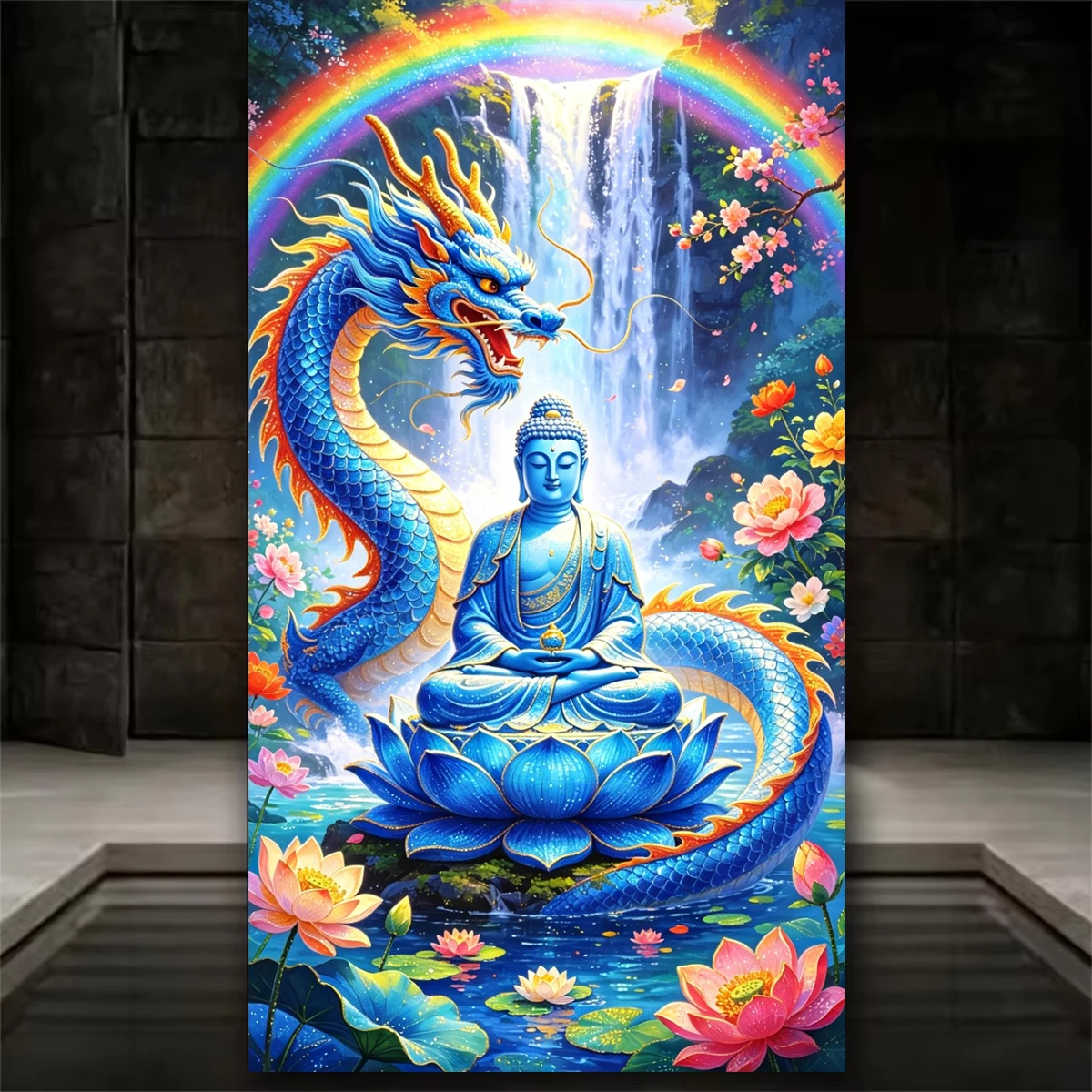 Blue Dragon Lotus Scenery Full Round Square DIY Diamond Painting Set, New 2026 Diamond Art Mosaic Craft Handmade Home Decor